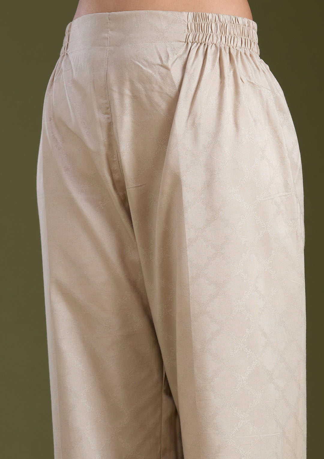 Beige Threadwork Chanderi Readymade Salwar Suit