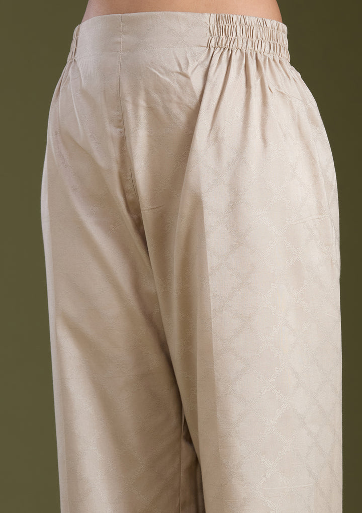 Beige Threadwork Chanderi Readymade Salwar Suit