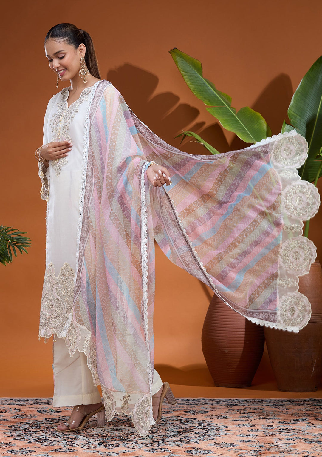 Cream Cutdana Tissue Readymade Salwar Suit