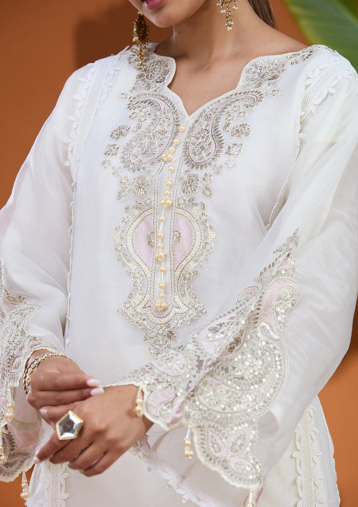 Cream Cutdana Tissue Readymade Salwar Suit