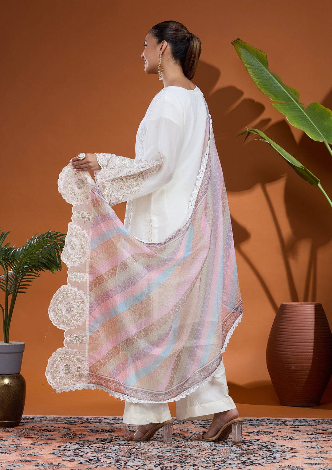 Cream Cutdana Tissue Readymade Salwar Suit