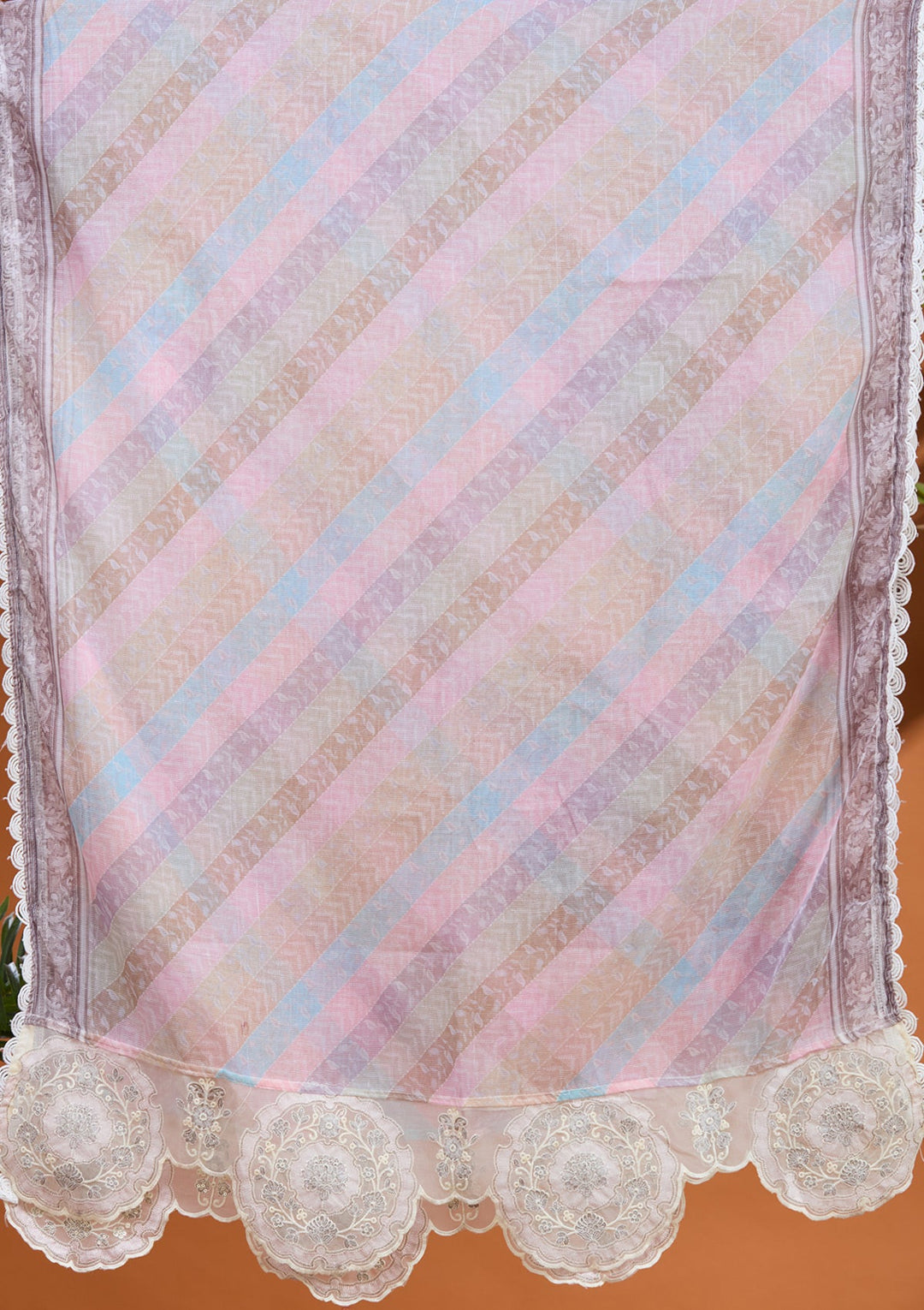 Cream Cutdana Tissue Readymade Salwar Suit