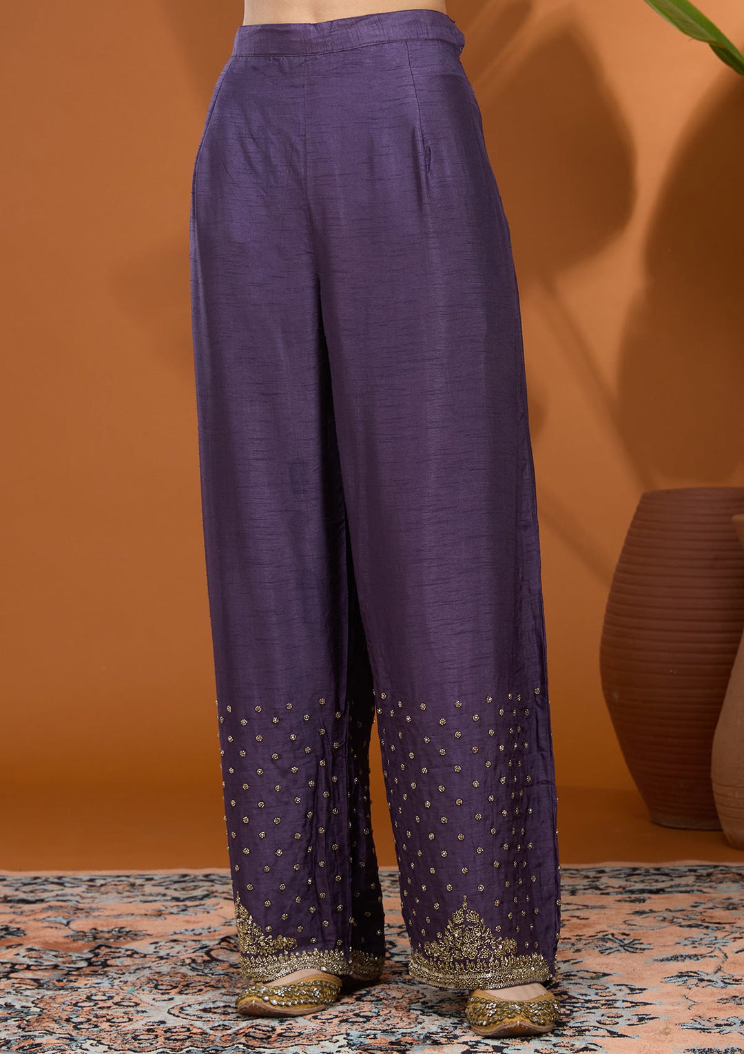 Purple Cutdana Soft Raw Silk Readymade Salwar Suit