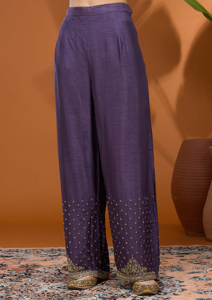 Purple Cutdana Soft Raw Silk Readymade Salwar Suit