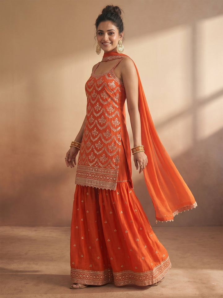 Rust Zariwork (Gold) Chinon Readymade Salwar Suit