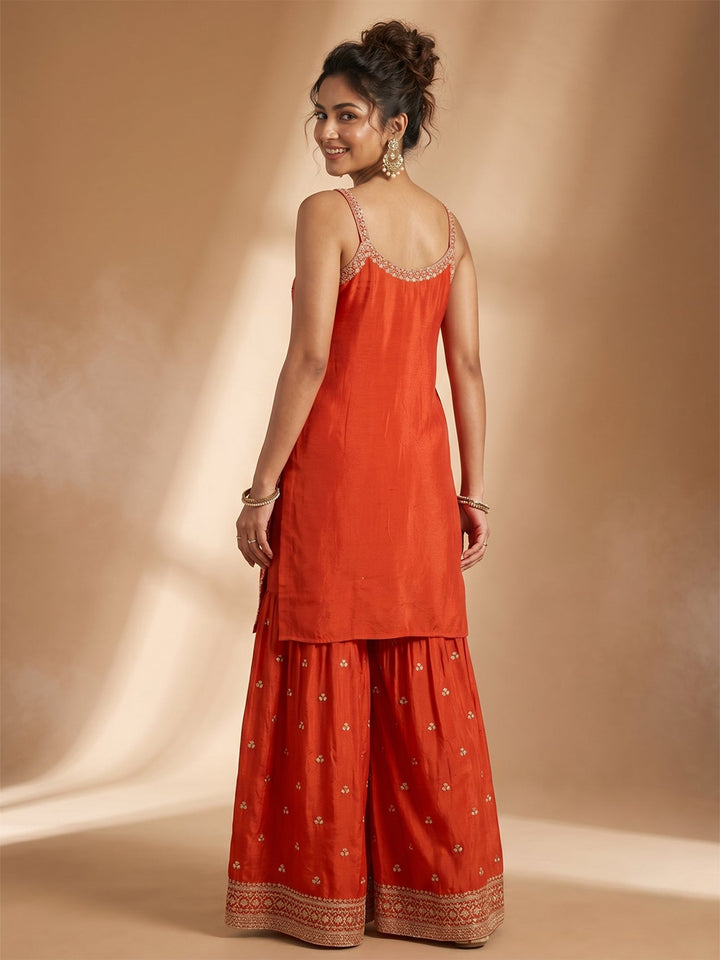 Rust Zariwork (Gold) Chinon Readymade Salwar Suit