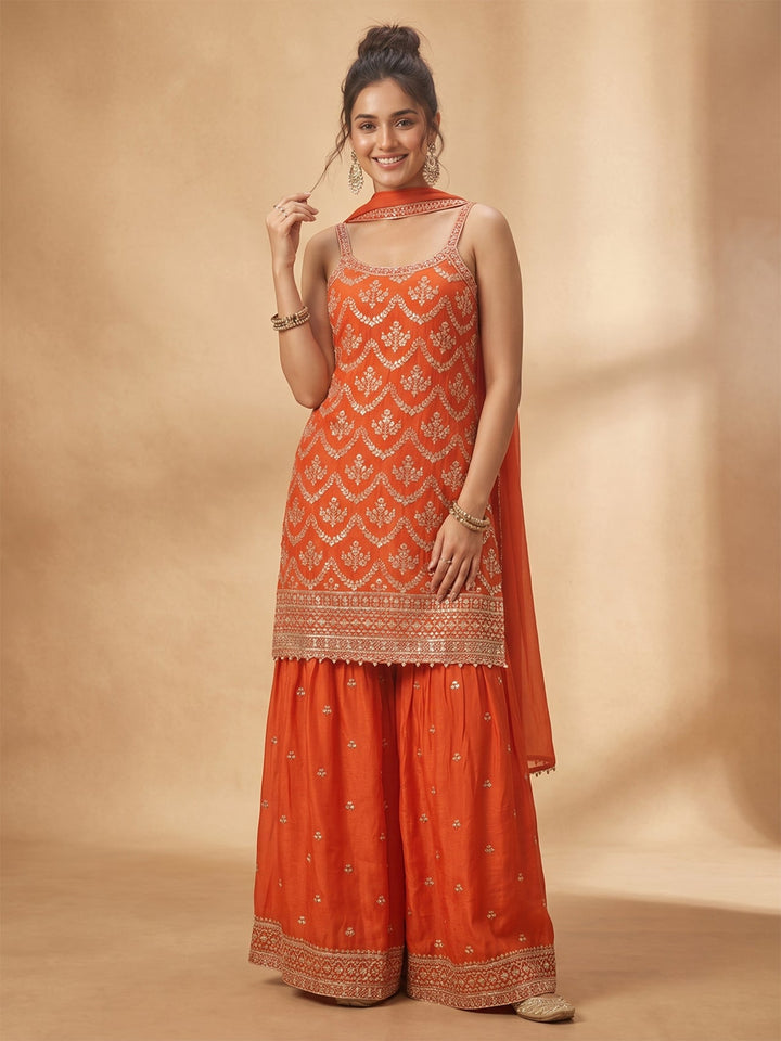 Rust Zariwork (Gold) Chinon Readymade Salwar Suit