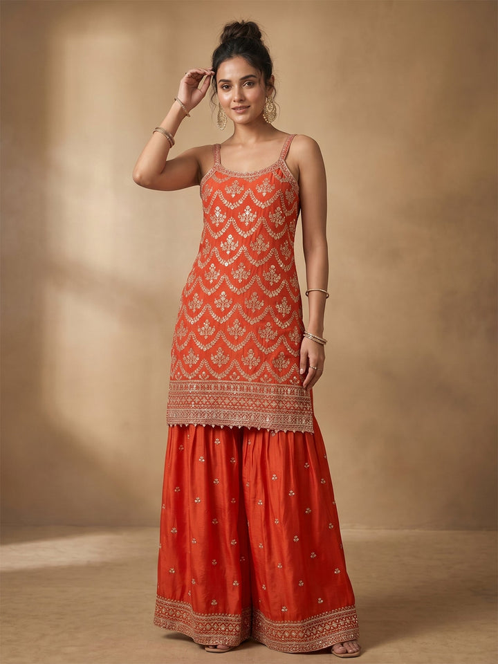 Rust Zariwork (Gold) Chinon Readymade Salwar Suit