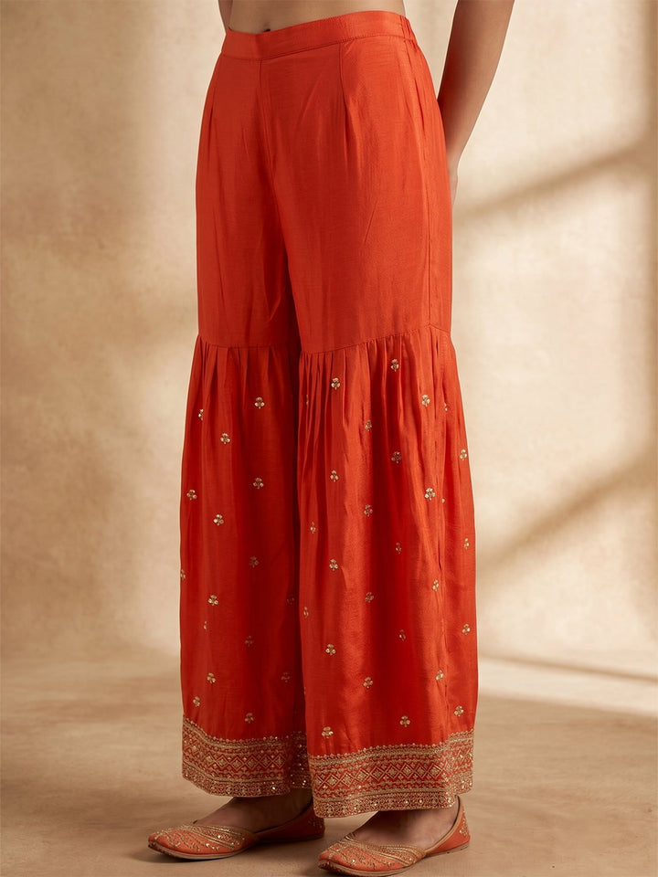 Rust Zariwork (Gold) Chinon Readymade Salwar Suit