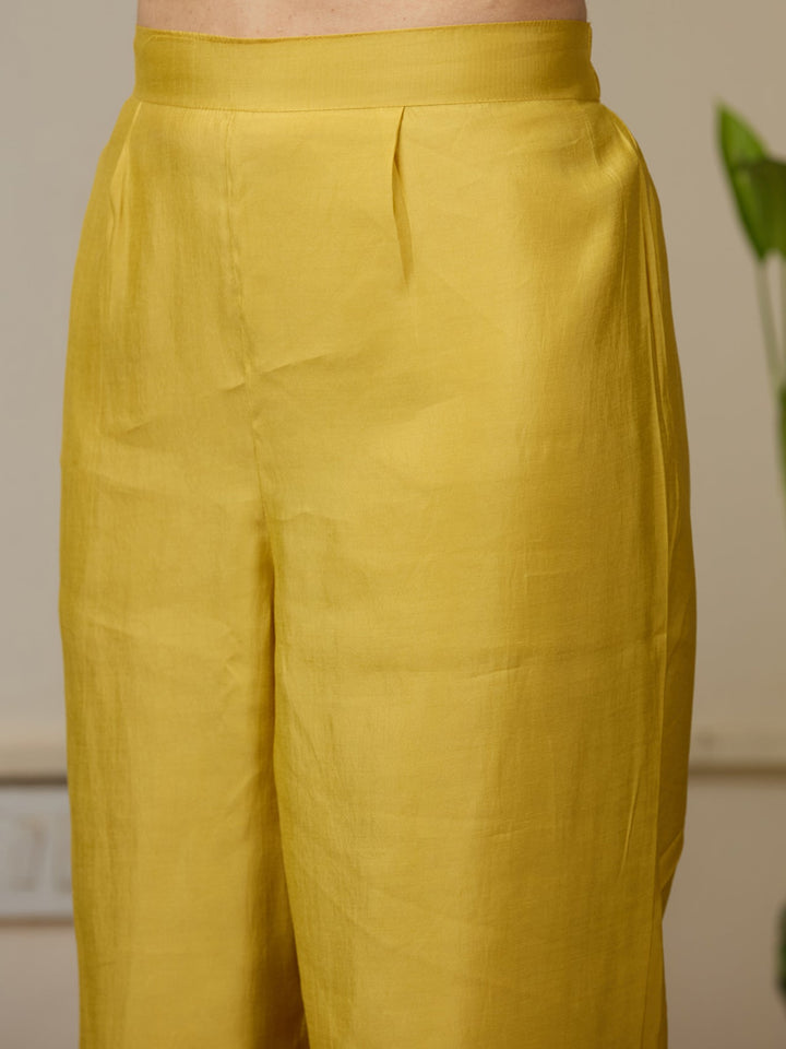 Mustard Yellow Threadwork Soft Raw Silk Readymade Salwar Suit