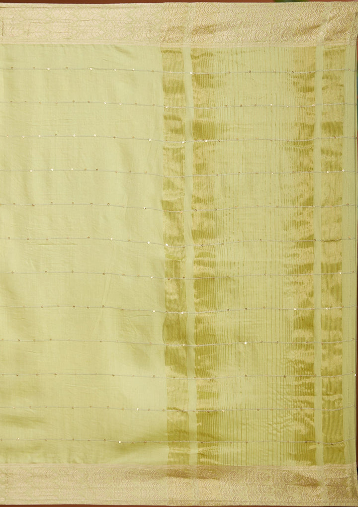 Pista Green Threadwork Soft Raw Silk Readymade Salwar Suit