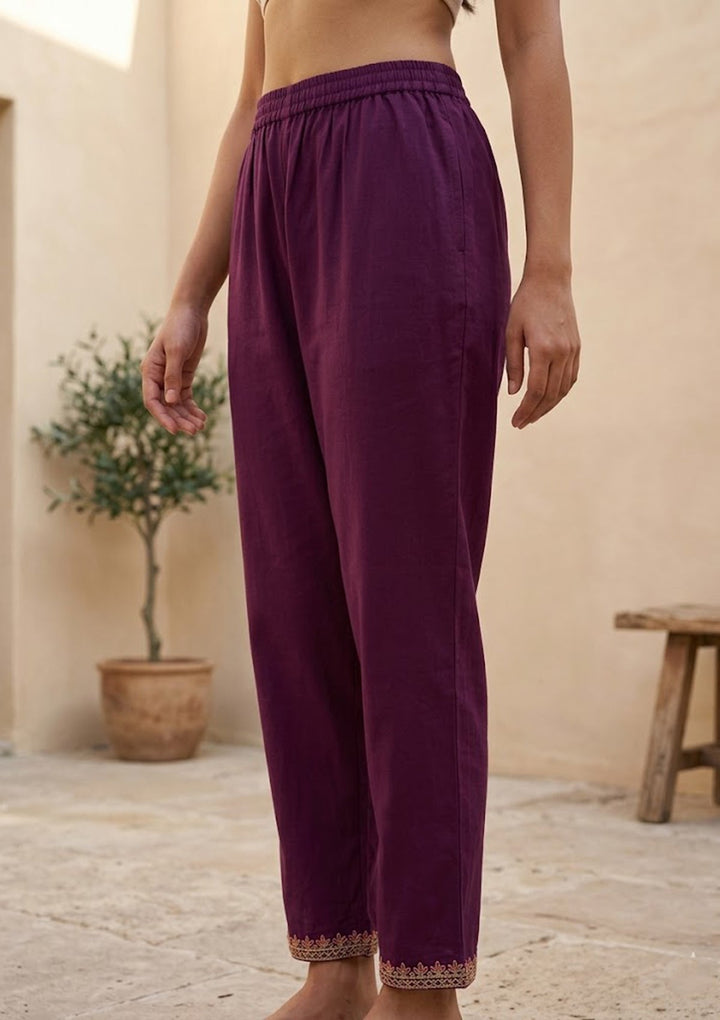 Wine Threadwork Soft Raw Silk Readymade Salwar Suit