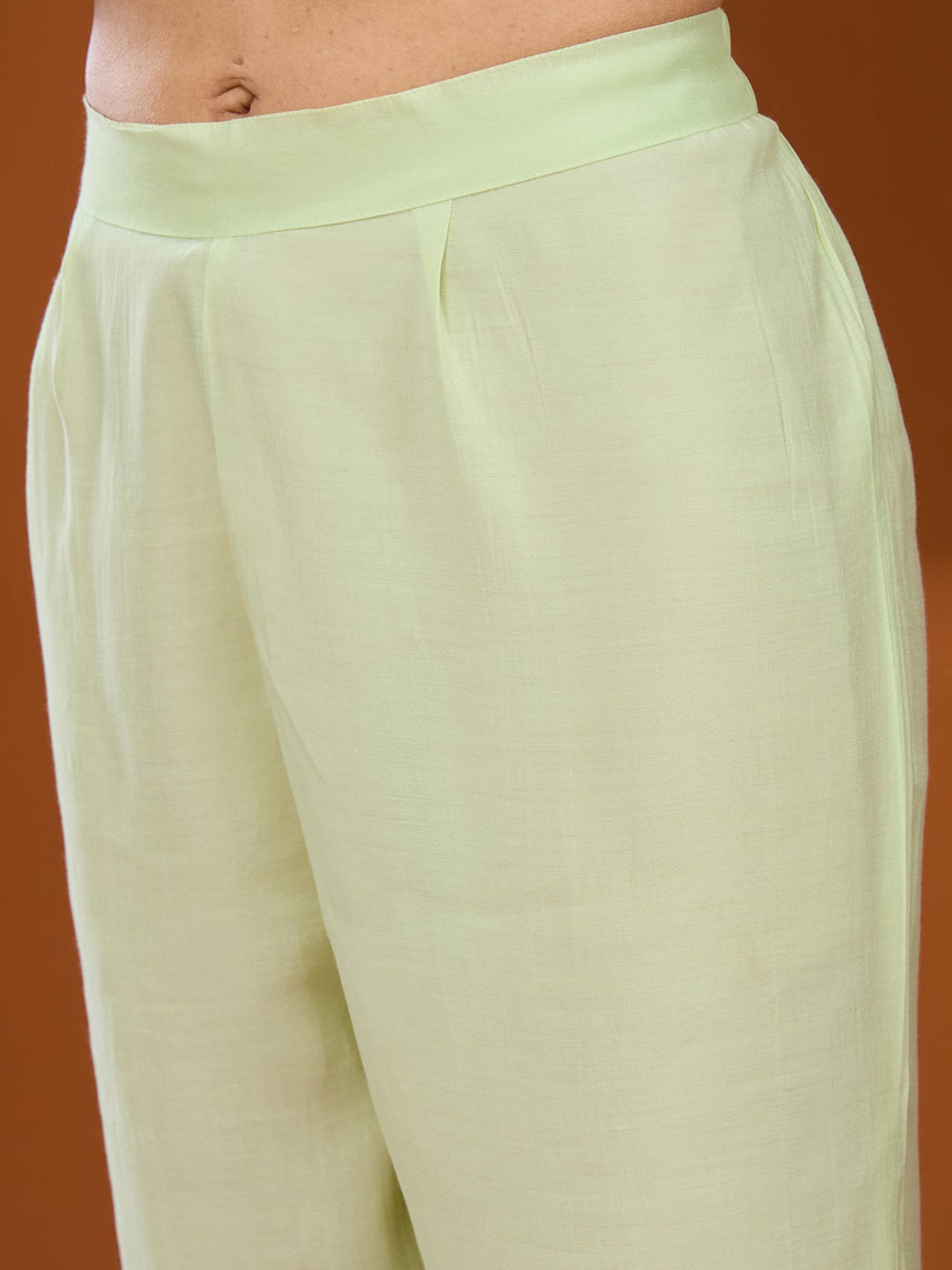 Pista Green Threadwork Chanderi Readymade Salwar Suit