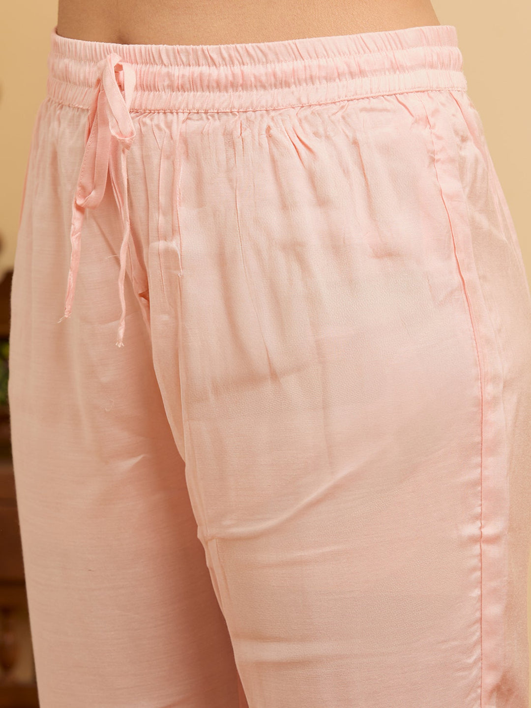 Peach Threadwork Chanderi Readymade Salwar Suit