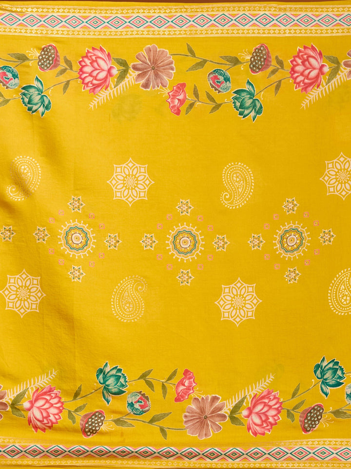 Mustard Yellow Threadwork Soft Raw Silk Readymade Salwar Suit