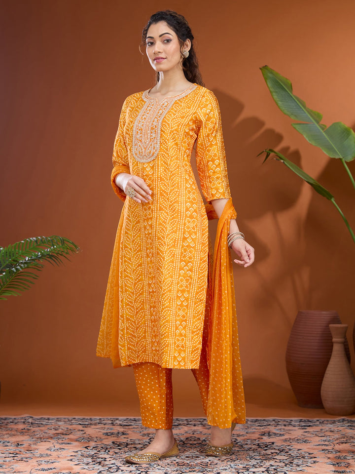 Mustard Yellow Cording Raw Silk Readymade Salwar Suit