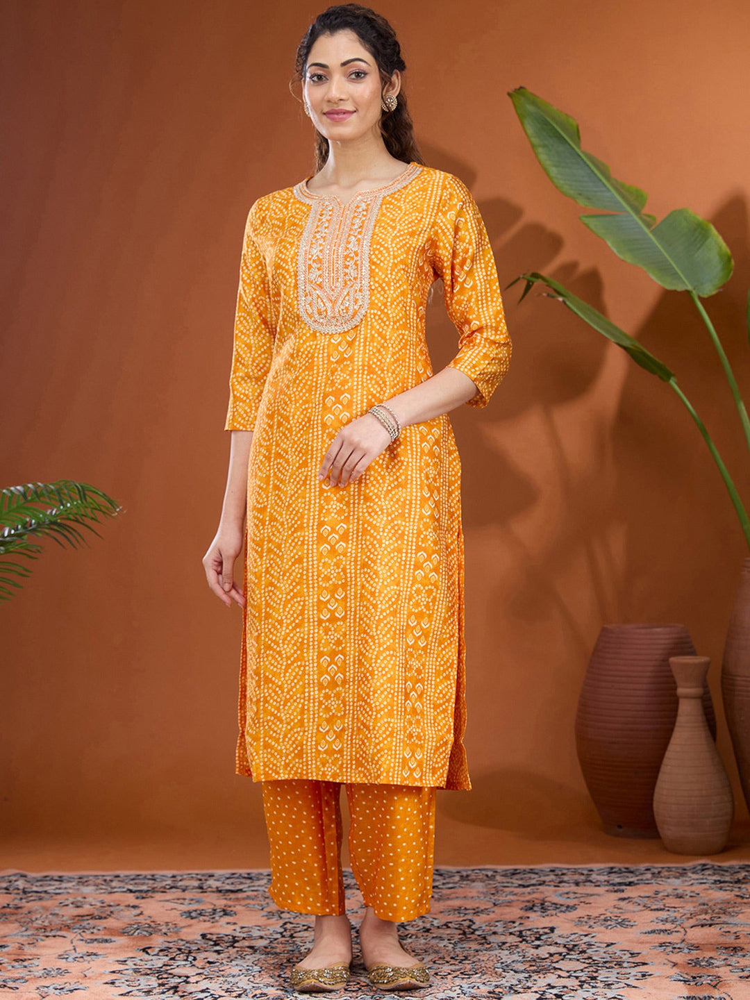 Mustard Yellow Cording Raw Silk Readymade Salwar Suit