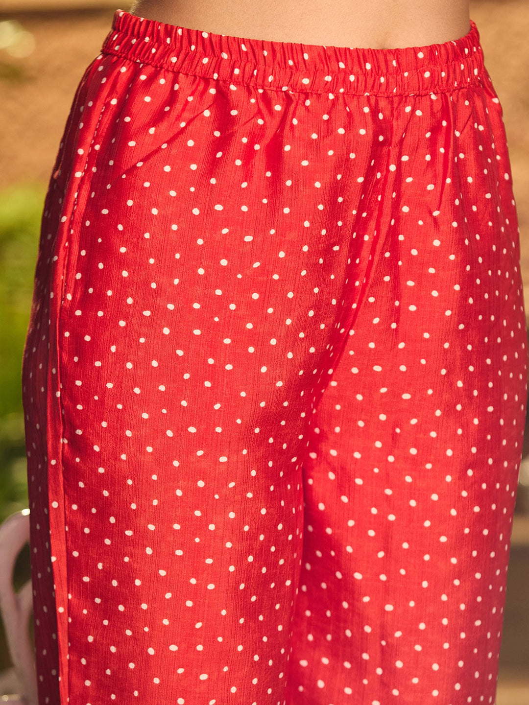 Red Cording Raw Silk Readymade Salwar Suit