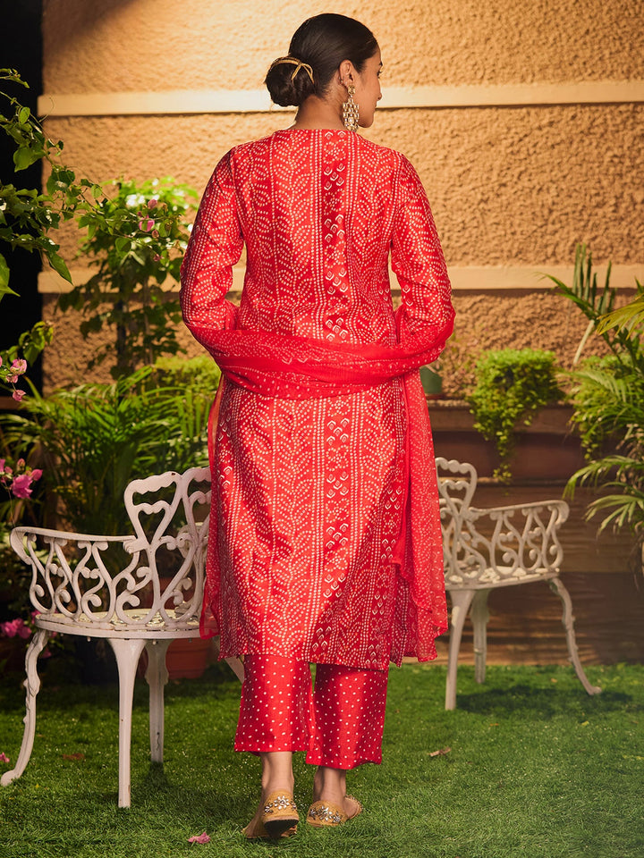 Red Cording Raw Silk Readymade Salwar Suit