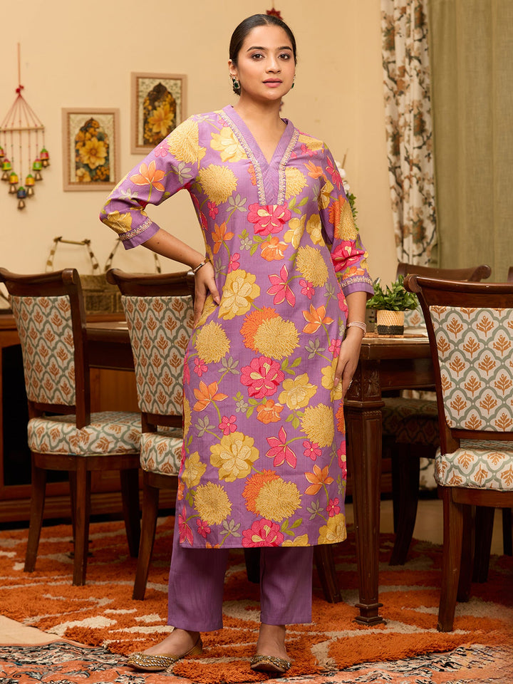 Purple Cording Soft Raw Silk Readymade Salwar Suit