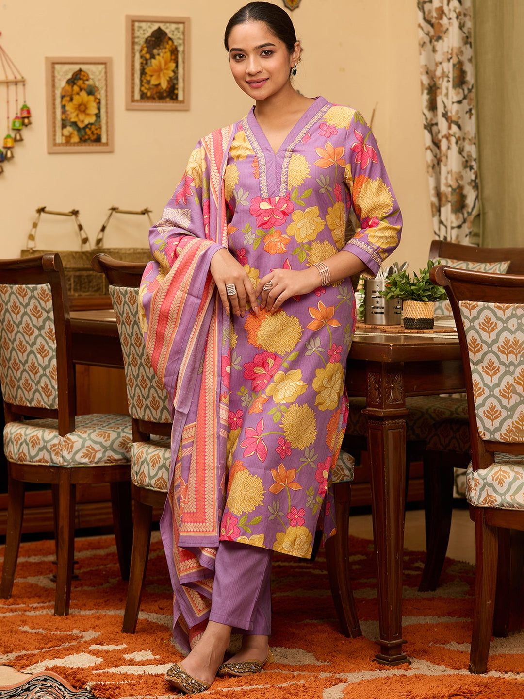 Purple Cording Soft Raw Silk Readymade Salwar Suit