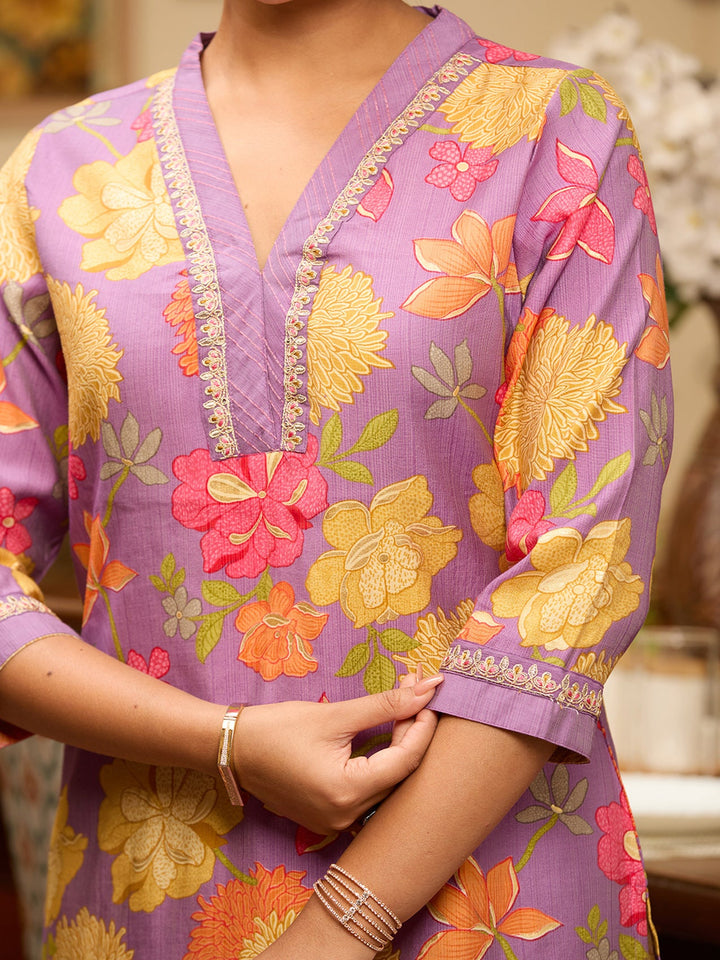 Purple Cording Soft Raw Silk Readymade Salwar Suit