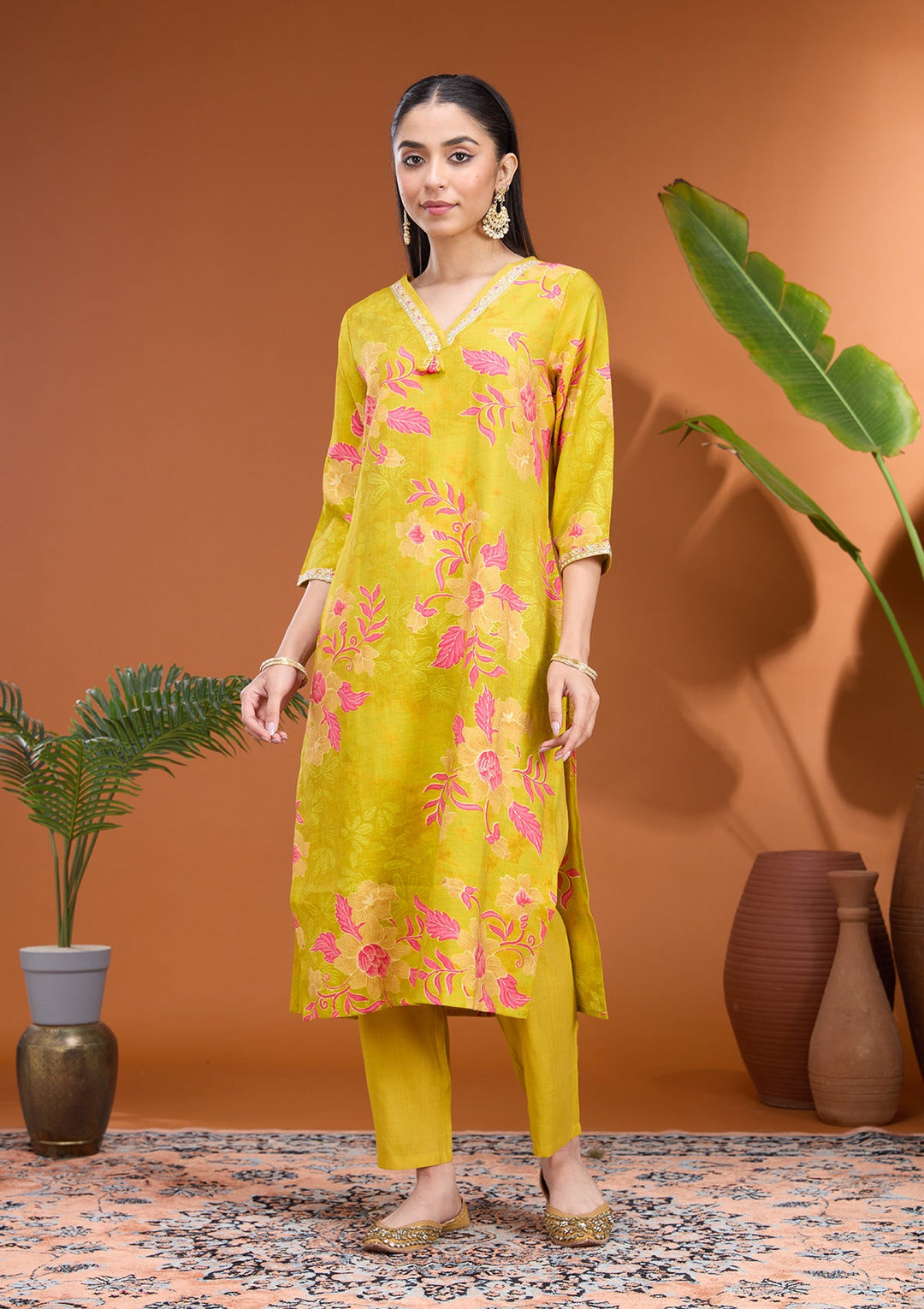 Mehandi Green Cording Soft Raw Silk Readymade Salwar Suit