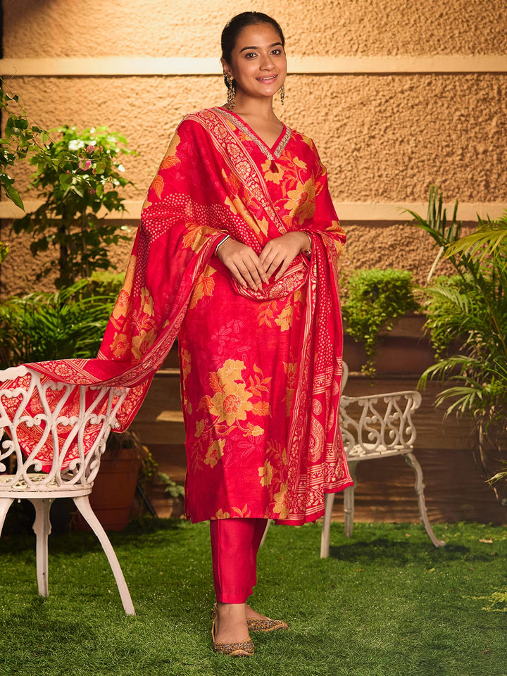 Rani Pink Cording Soft Raw Silk Readymade Salwar Suit