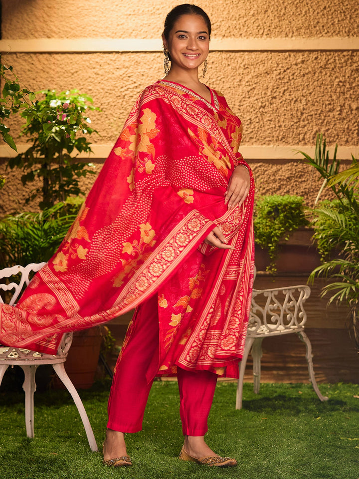 Rani Pink Cording Soft Raw Silk Readymade Salwar Suit