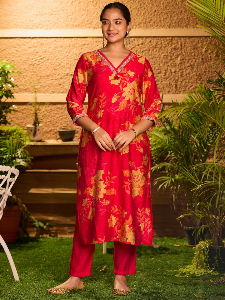 Rani Pink Cording Soft Raw Silk Readymade Salwar Suit