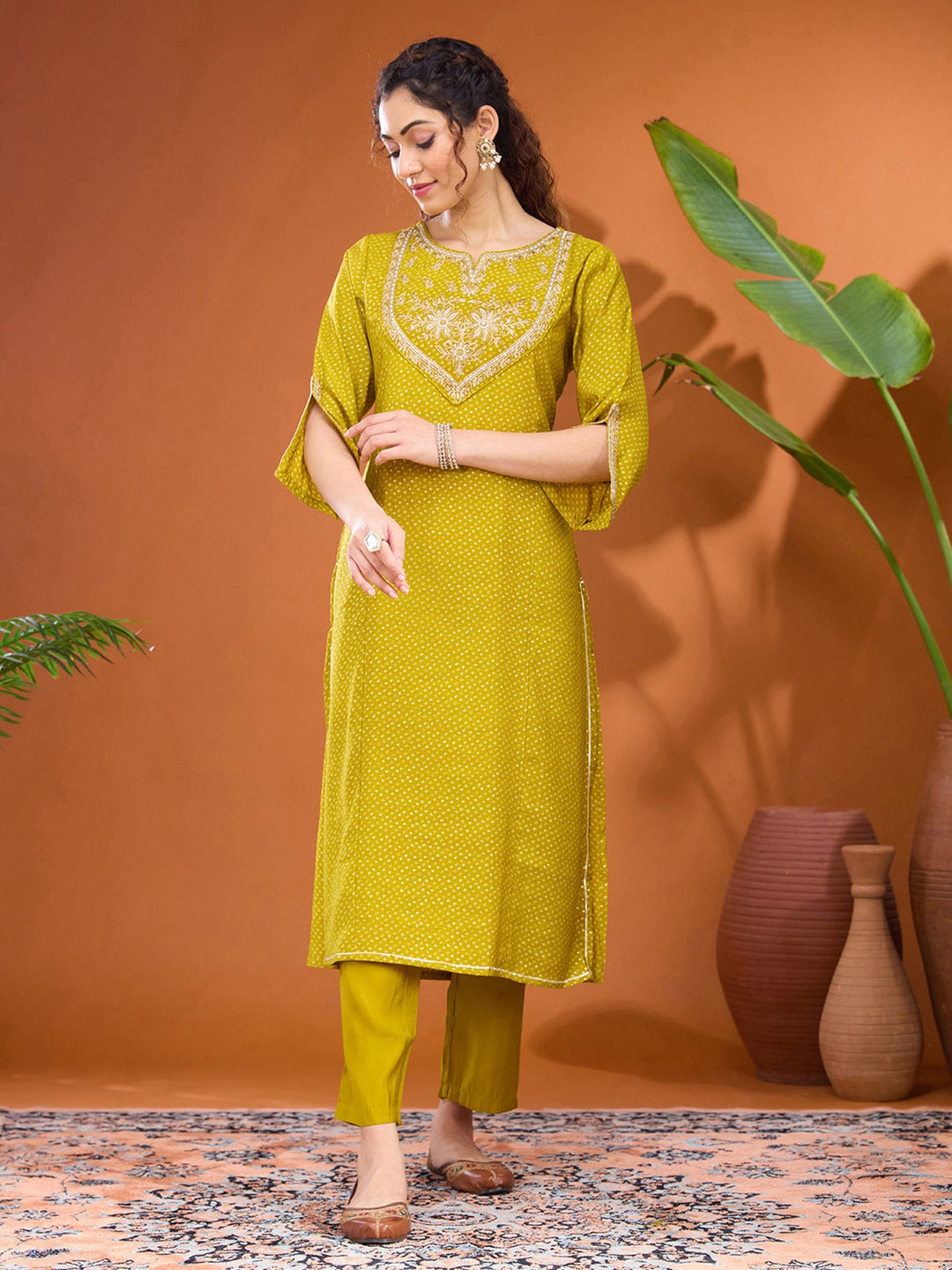 Mehandi Green Cording Chanderi Readymade Salwar Suit