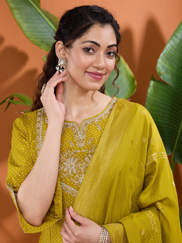 Mehandi Green Cording Chanderi Readymade Salwar Suit