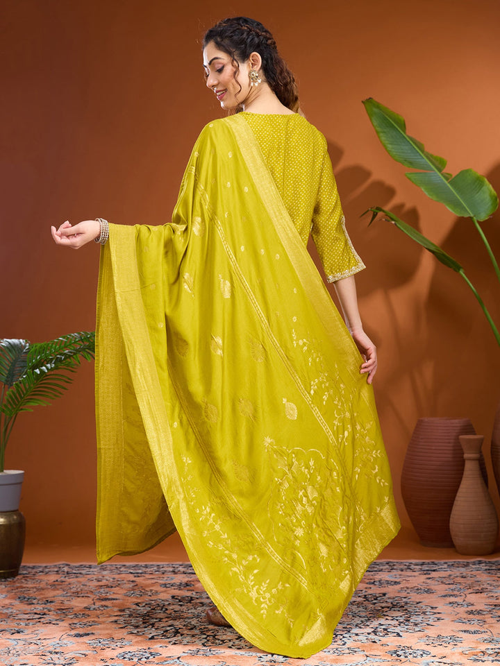 Mehandi Green Cording Chanderi Readymade Salwar Suit