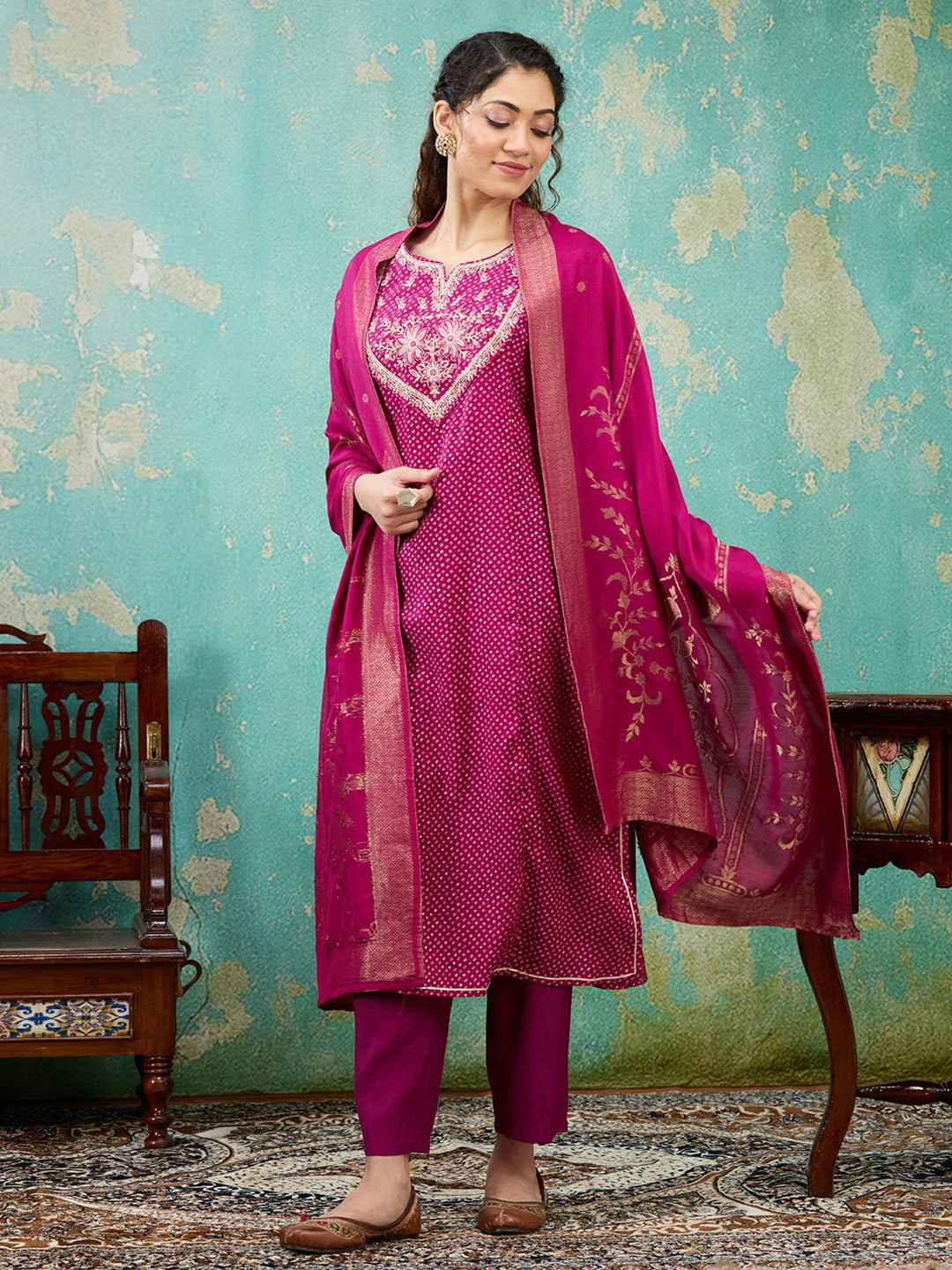 Purple Cording Chanderi Readymade Salwar Suit