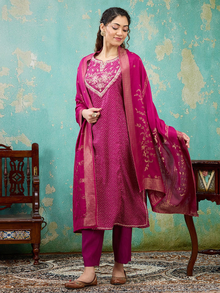Purple Cording Chanderi Readymade Salwar Suit