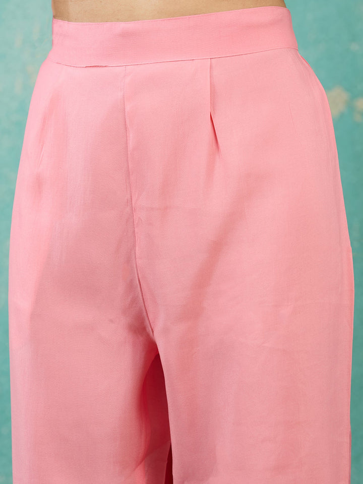 Pink Threadwork Chanderi Readymade Salwar Suit