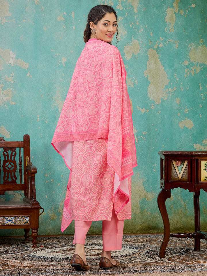 Pink Threadwork Chanderi Readymade Salwar Suit