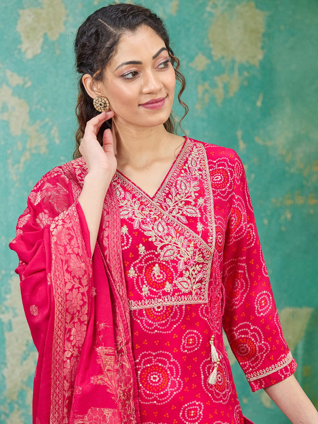 Rani Pink Sequins Chanderi Readymade Salwar Suit