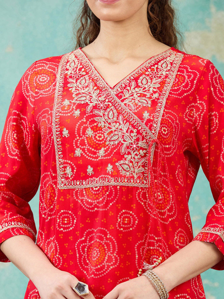 Red Sequins Chanderi Readymade Salwar Suit