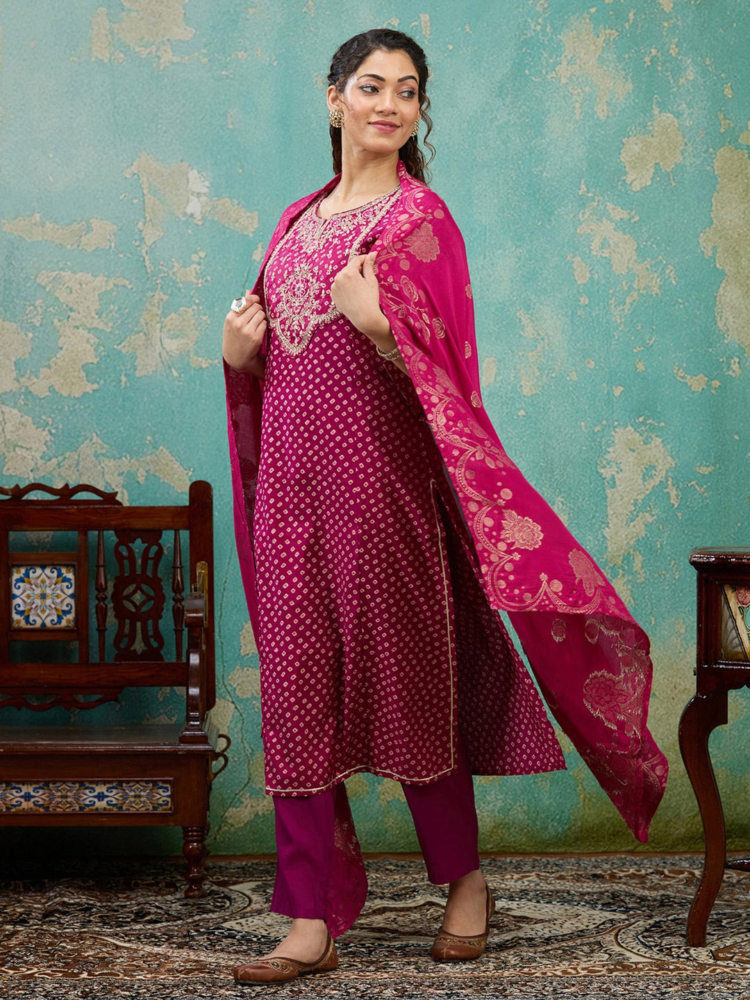 Purple Cording Chanderi Readymade Salwar Suit