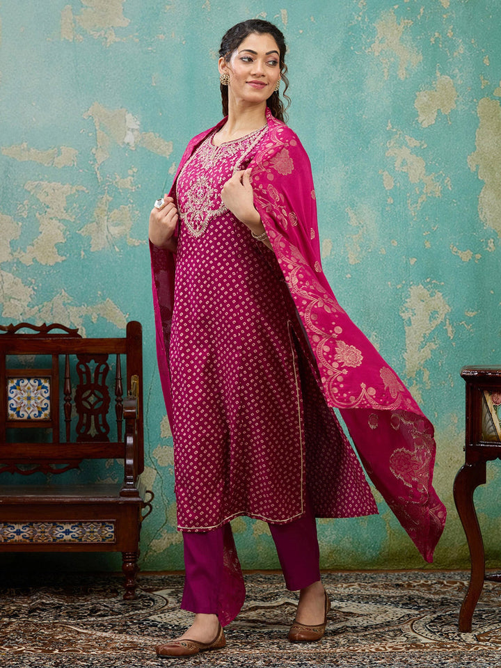 Purple Cording Chanderi Readymade Salwar Suit
