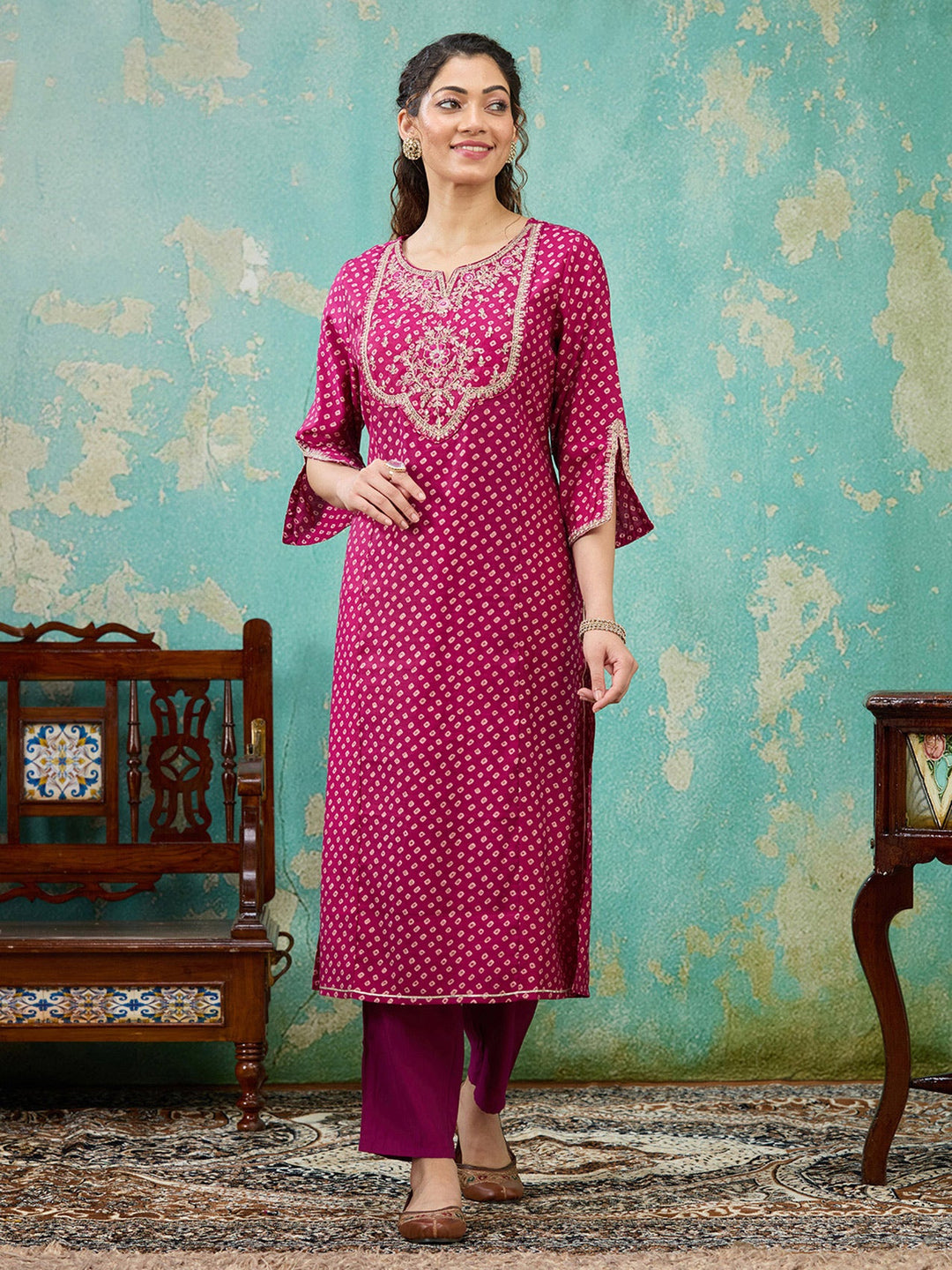 Purple Cording Chanderi Readymade Salwar Suit