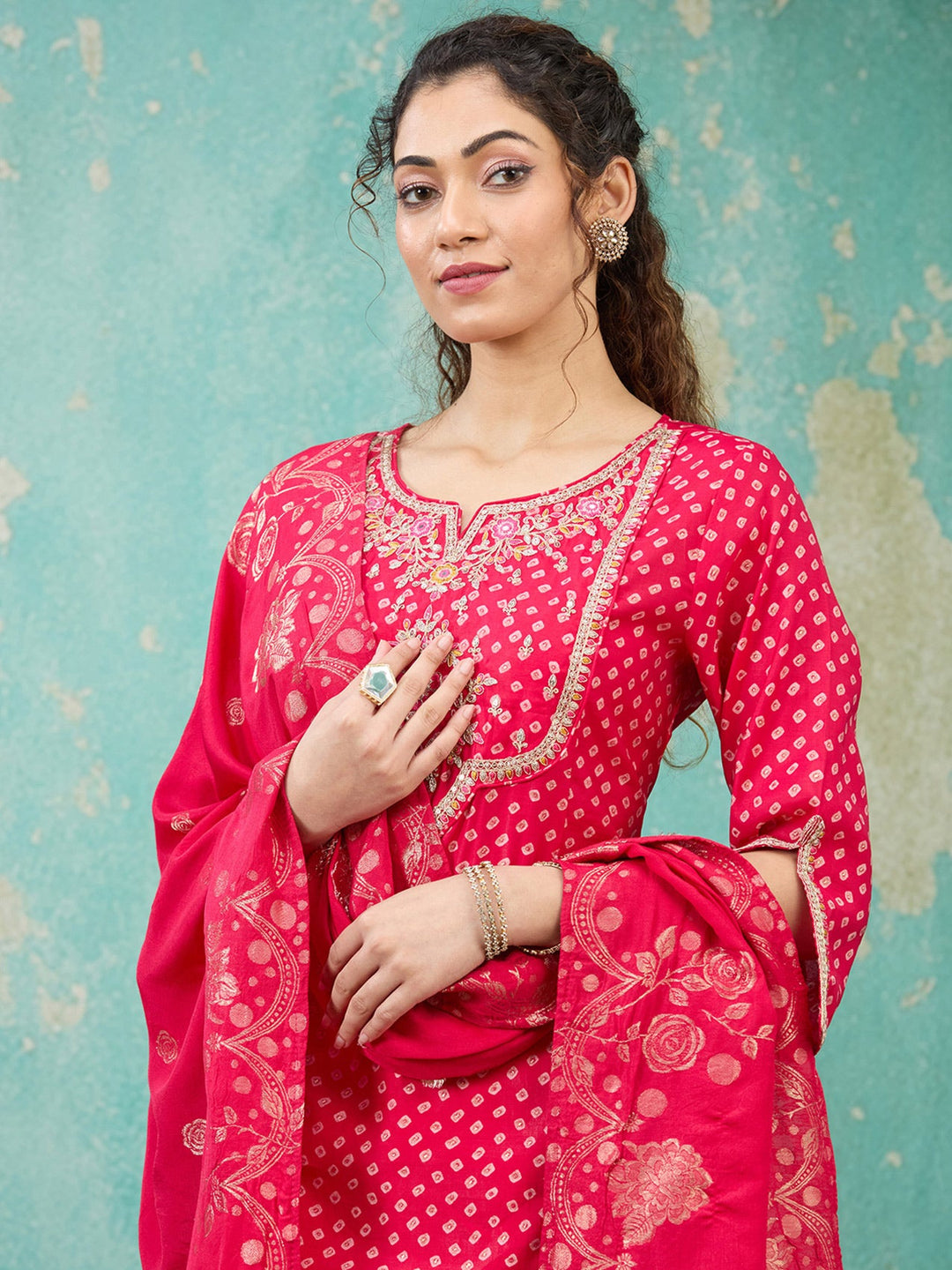 Rani Pink Cording Chanderi Readymade Salwar Suit