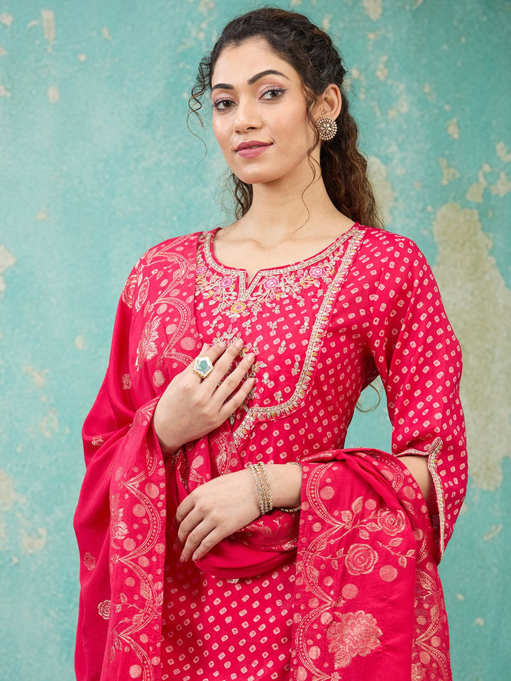 Rani Pink Cording Chanderi Readymade Salwar Suit