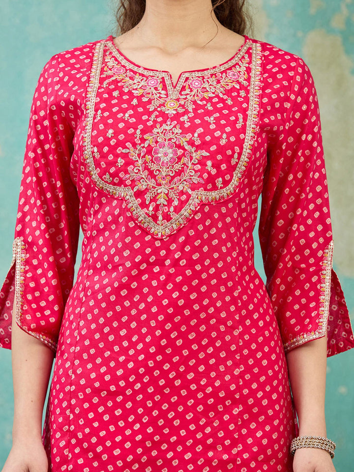 Rani Pink Cording Chanderi Readymade Salwar Suit