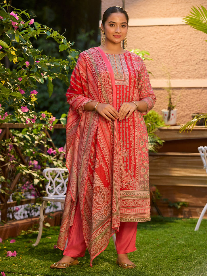 Gajari Pink Cutdana Chanderi Readymade Salwar Suit