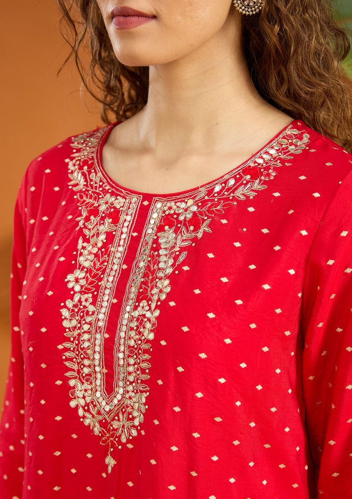 Red Cording Chanderi Readymade Salwar Suit