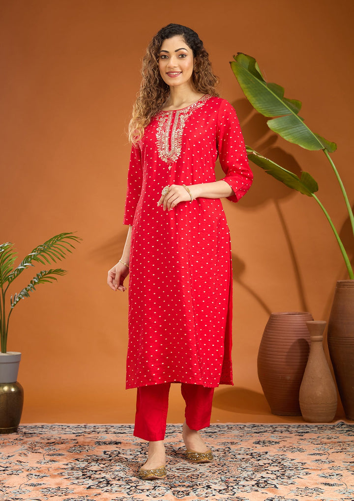 Red Cording Chanderi Readymade Salwar Suit