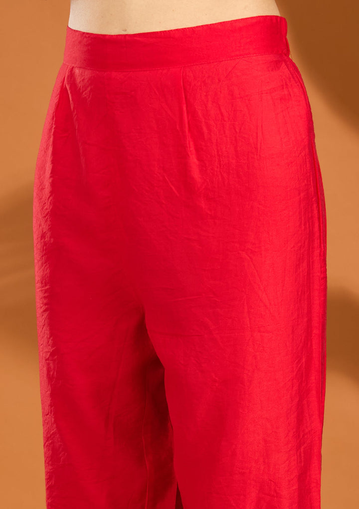 Red Cording Chanderi Readymade Salwar Suit