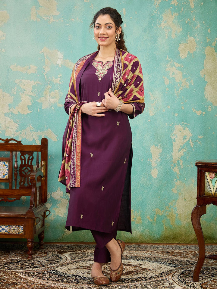 Purple Zariwork Soft Raw Silk Readymade Salwar Suit
